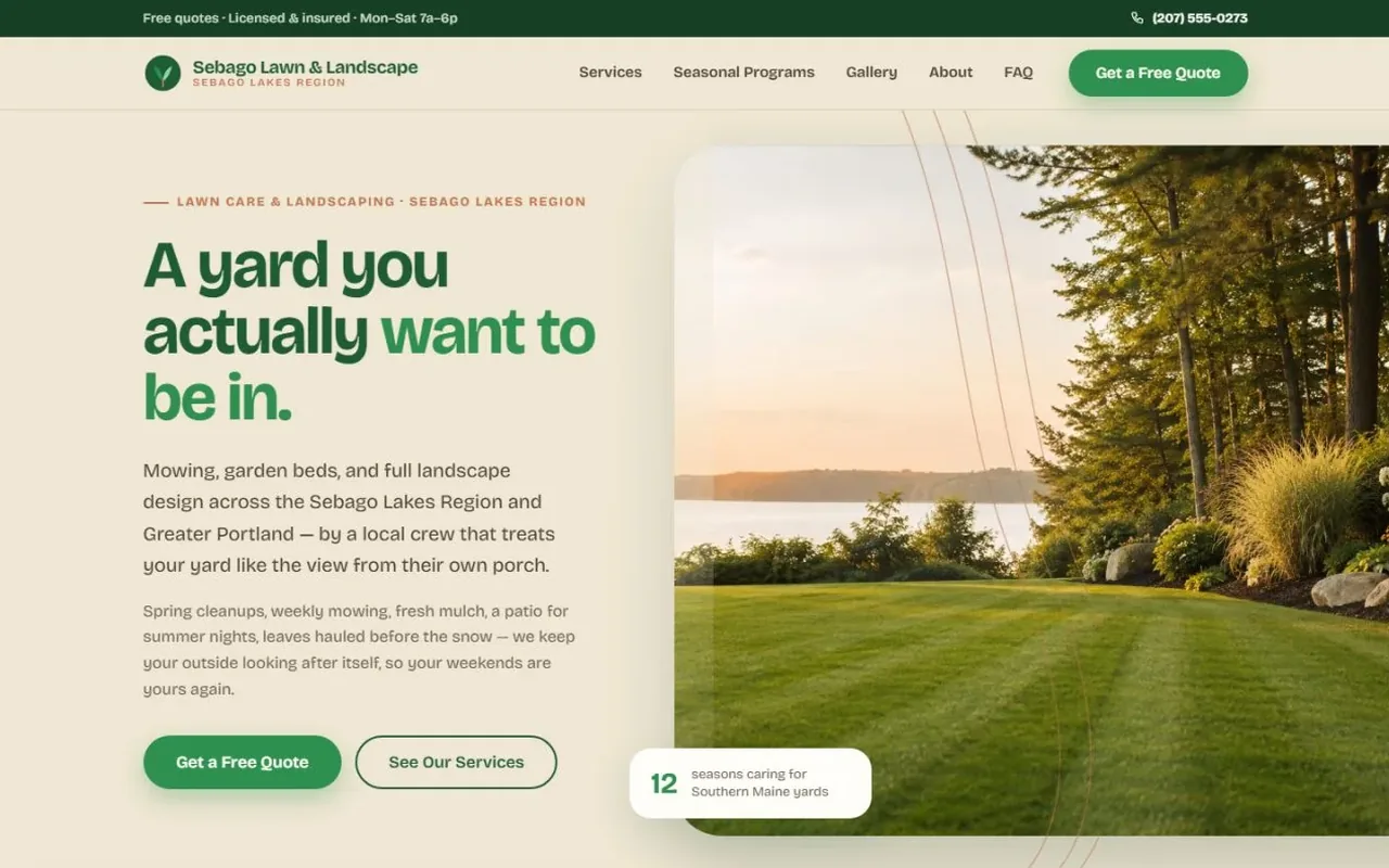 Sebago Lawn & Landscape website