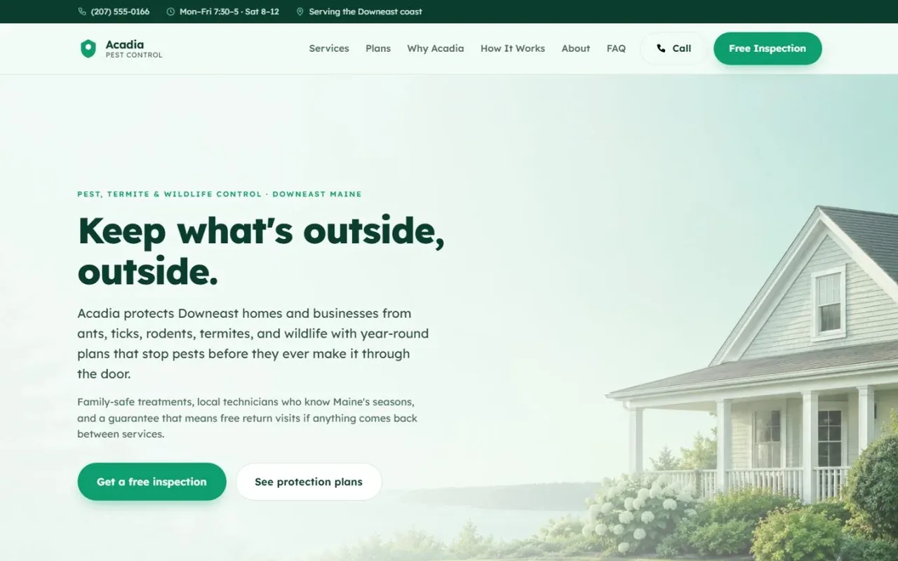 Acadia Pest Control website