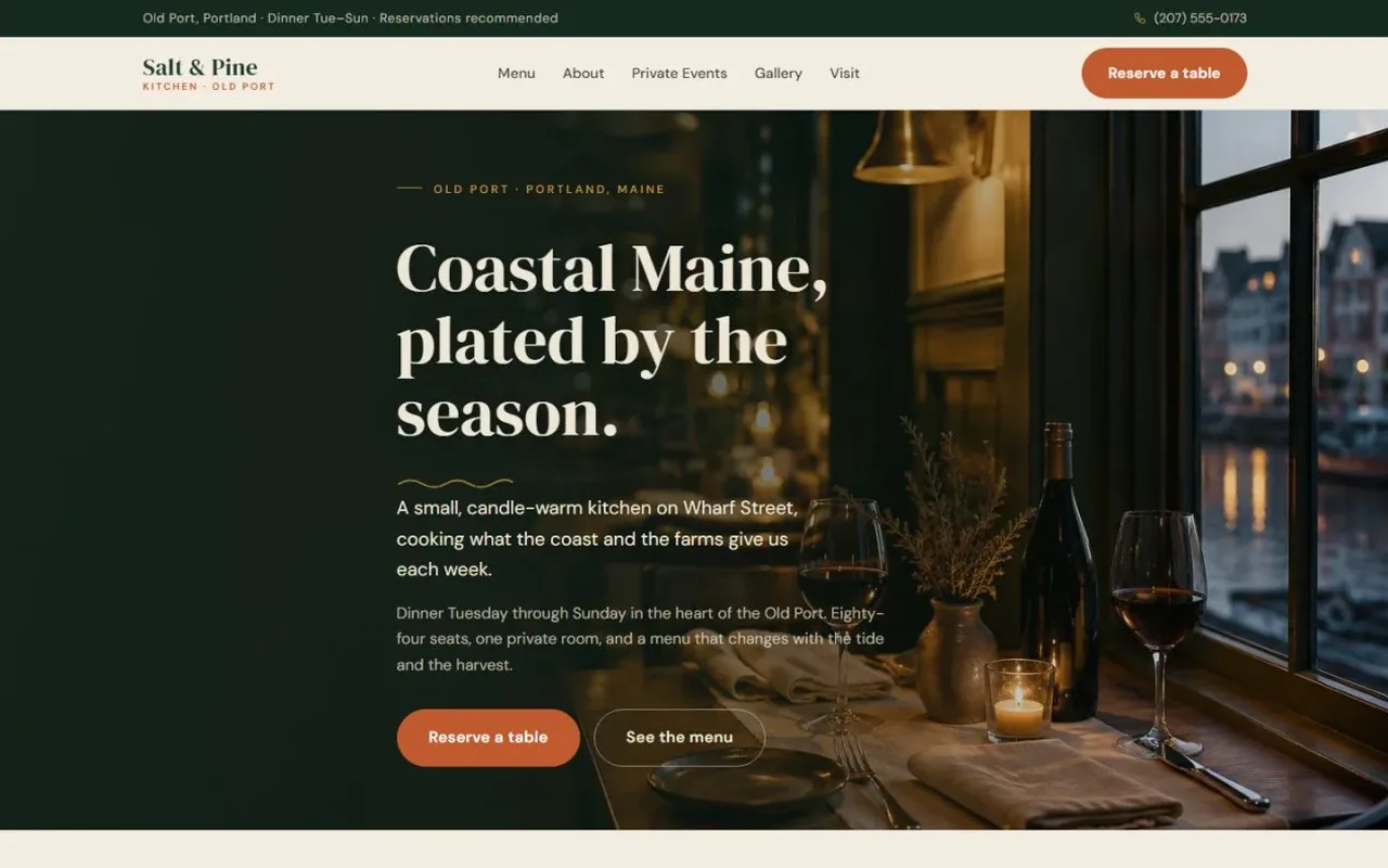 Salt & Pine Kitchen website