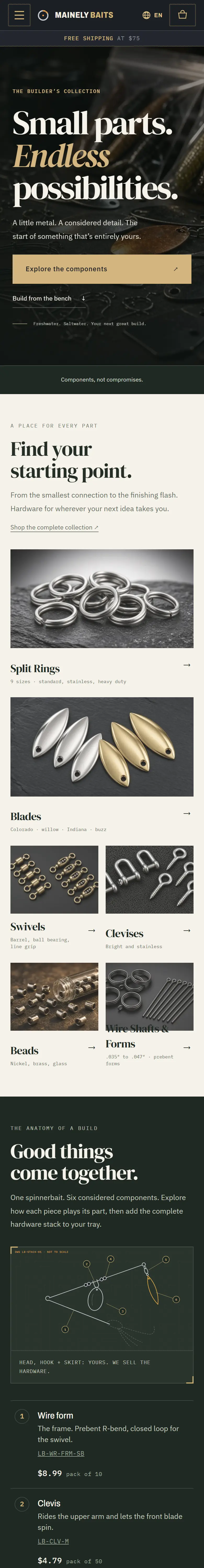 The Mainely Baits homepage on a phone