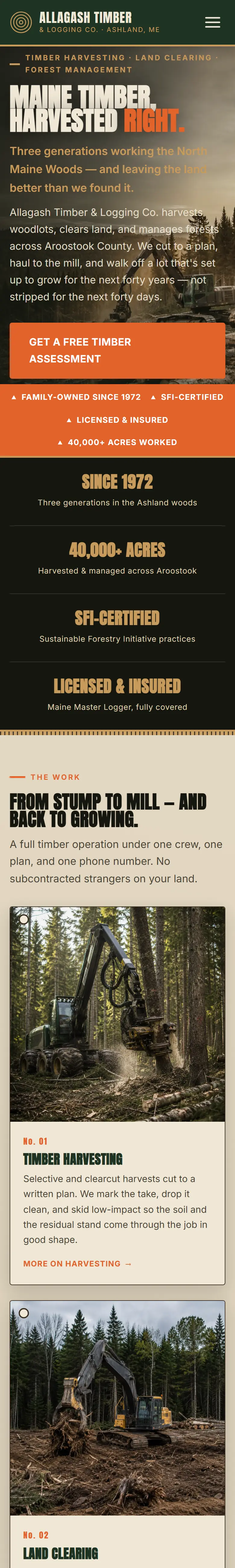 Allagash Timber & Logging website on a phone